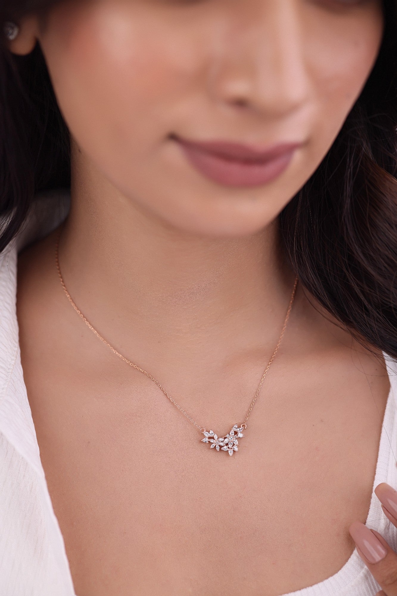 Elegant 925 Sterling Silver Rose Gold Plated CZ Stone Light Weight Pendant for Women By Kesardeep